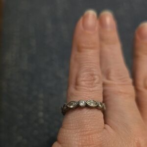Delicate Silver-Tone Diamond Accent Marquise Band Pandora Ring